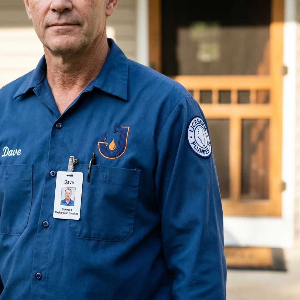 Licensed plumber showing ID badge in Hortonville, WI
